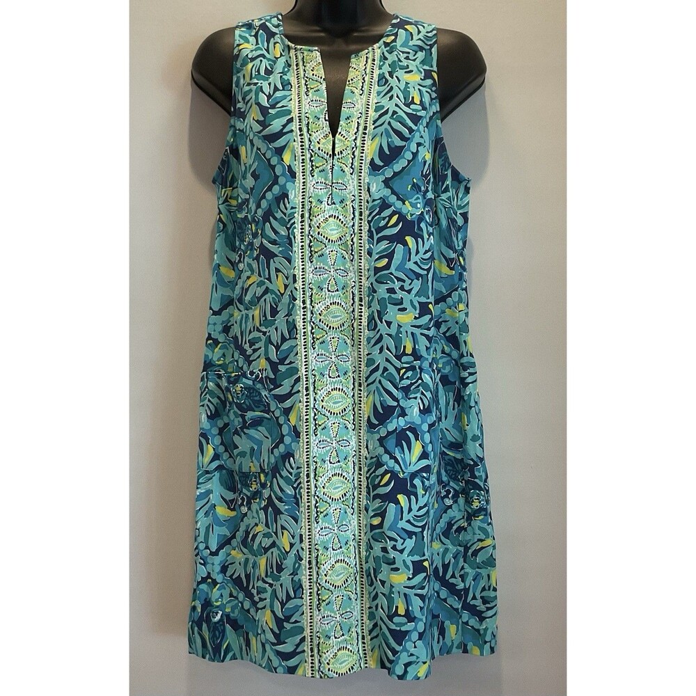 Lilly Pulitzerโ Kelby Stretch Shift Dress Blue Green Midnight Cove Print Size 6 - Picture 2 of 9